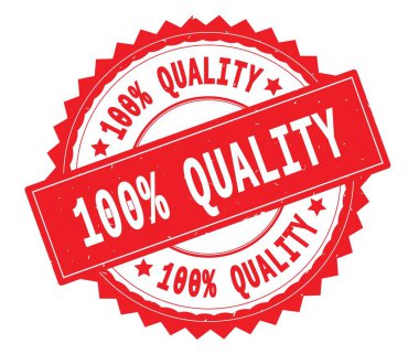 Yüzde 100 kalite kırmızı metin damgası, zig zag kenarlıklı yuvarlak.