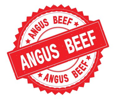 Angus Beef kırmızı metin damgası, zig zag kenarlıklı yuvarlak.