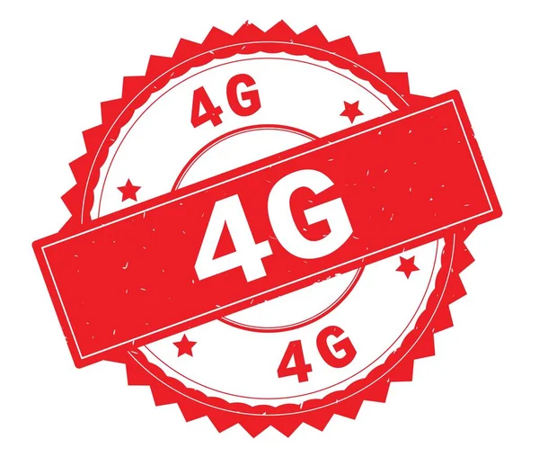 4g czerwony tekst okrągły znaczek, zig zag obramowaniem. — Zdjęcie stockowe