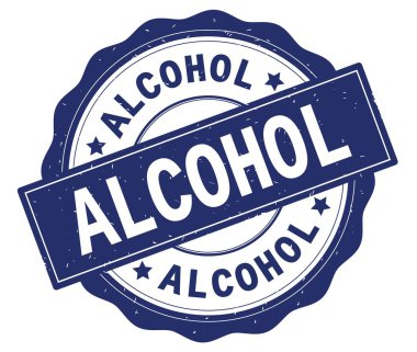Alkol metin, mavi yuvarlak rozet yazılmış.