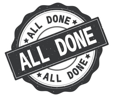 Gri yuvarlak rozet yazılmış tüm bitmiş metni.