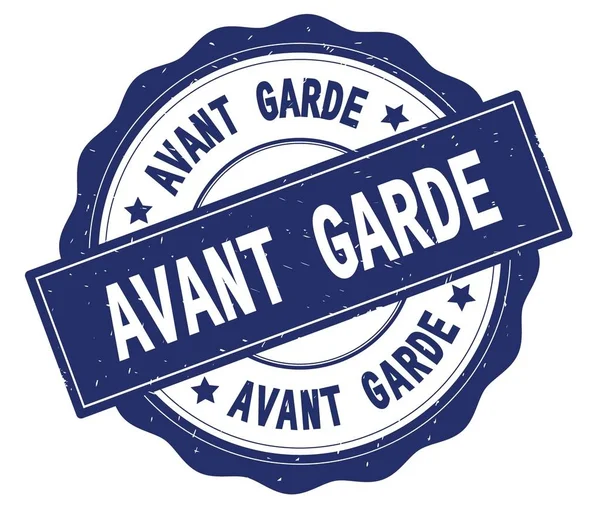 Az Avant Garde szöveg, a kék kerek jelvény. — Stock Fotó