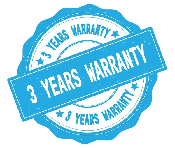 3 ANOS WARRANTY texto, escrito em ciano crachá redondo . — Fotografia de Stock