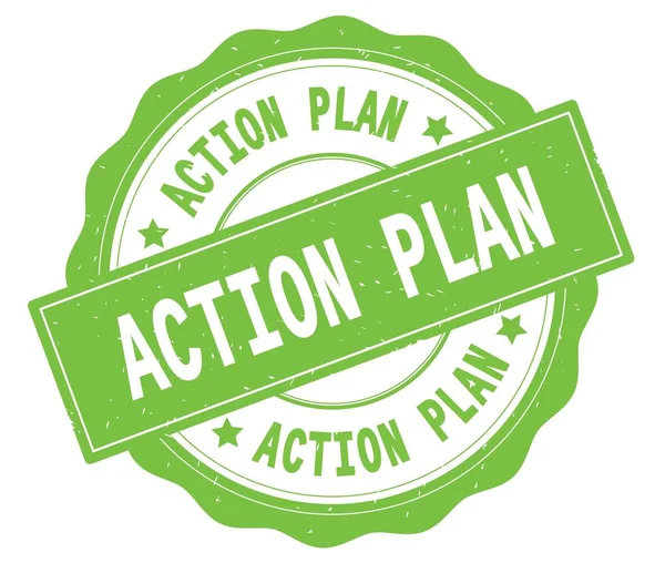 ACTION PLAN text, written on green round badge. — Stock Photo, Image