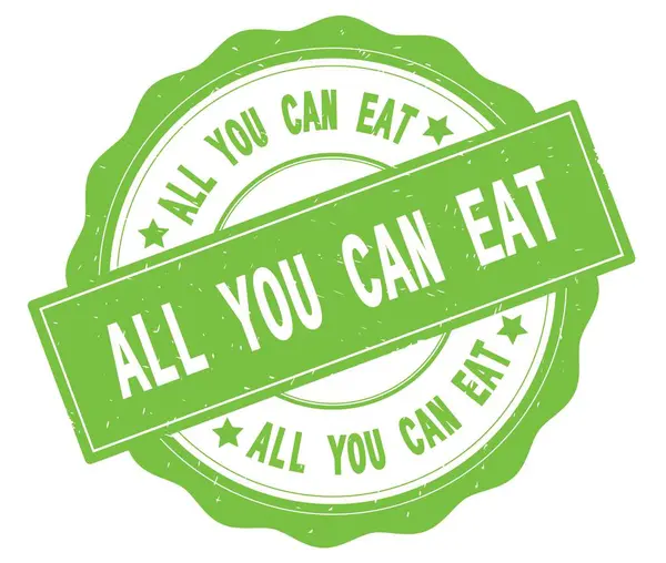 ALL YOU CAN EAT text, written on green round badge. — Stock Photo, Image