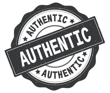 Gri yuvarlak rozet yazılı otantik metin.