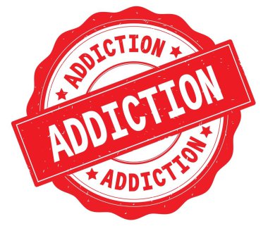 Bağımlılığı metin, kırmızı yuvarlak rozet yazılmış.