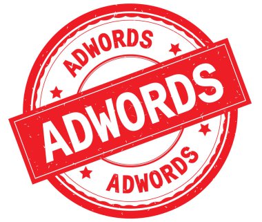 Adwords metin kırmızı yuvarlak lastik damga yazılmış.