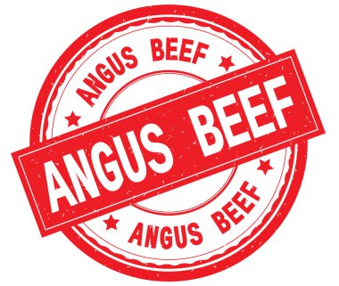 Angus Beef yazılı metin kırmızı yuvarlak lastik damgası.