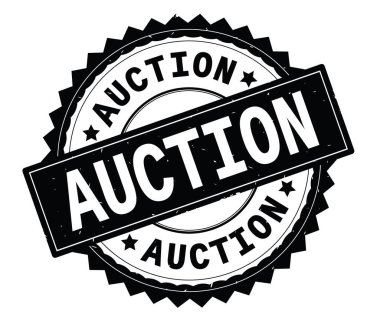 Açık artırma siyah metin damgası, zig zag kenarlıklı yuvarlak.