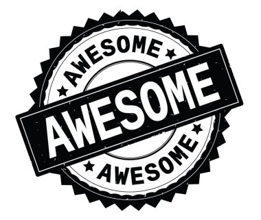 Korku veren siyah metin damgası, zig zag kenarlıklı yuvarlak.