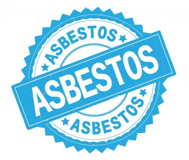 Asbest mavi metin damgası, zig zag kenarlıklı yuvarlak.