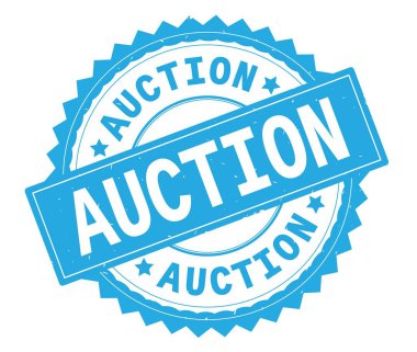 Açık artırma mavi metin damgası, zig zag kenarlıklı yuvarlak.