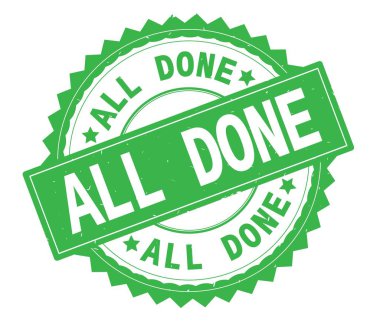 Tüm bitmiş yeşil metin damgası, zig zag kenarlıklı yuvarlak.