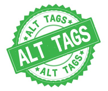 Alt Etiketler yeşil metin damgası, zig zag kenarlıklı yuvarlak.