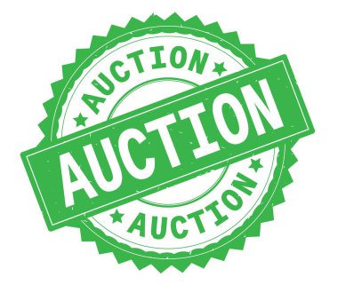 Açık artırma yeşil metin damgası, zig zag kenarlıklı yuvarlak.