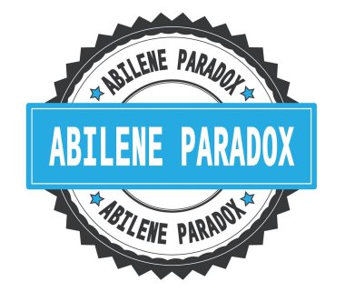 Abilene Paradox metin gri ve mavi yuvarlak damga, zig zag ile 