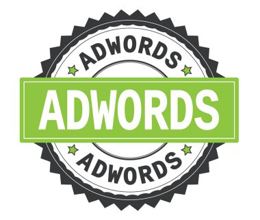AdWords metin gri ve yeşil yuvarlak damga, zig zag kenarlıklı.