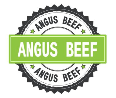 Angus Beef metin gri ve yeşil yuvarlak damga, zig zag bord ile