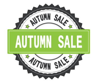 Sonbahar satış metin gri ve yeşil yuvarlak damga, zig zag bor ile