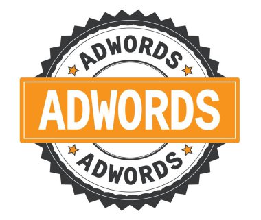 AdWords metin gri ve turuncu yuvarlak damga, zig zag kenarlıklı