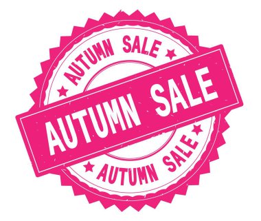 Sonbahar satış pembe metin damgası, zig zag kenarlıklı yuvarlak.