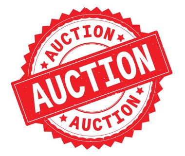 Açık artırma kırmızı metin damgası, zig zag kenarlıklı yuvarlak.