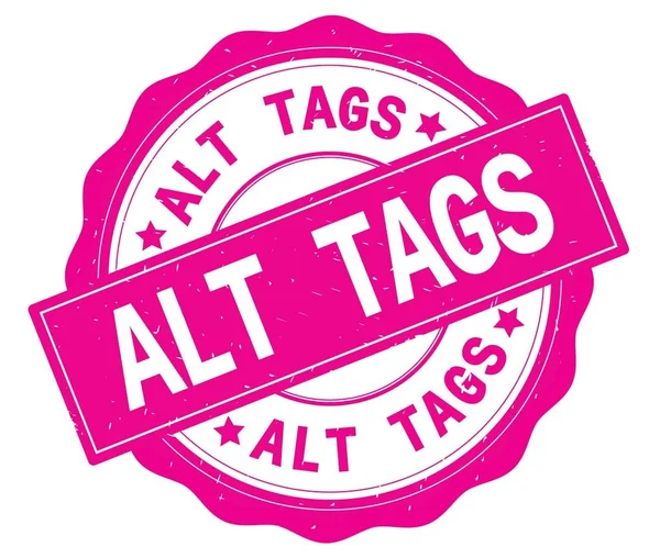 ALT TAGS text, written on pink round badge. — Stock Photo, Image