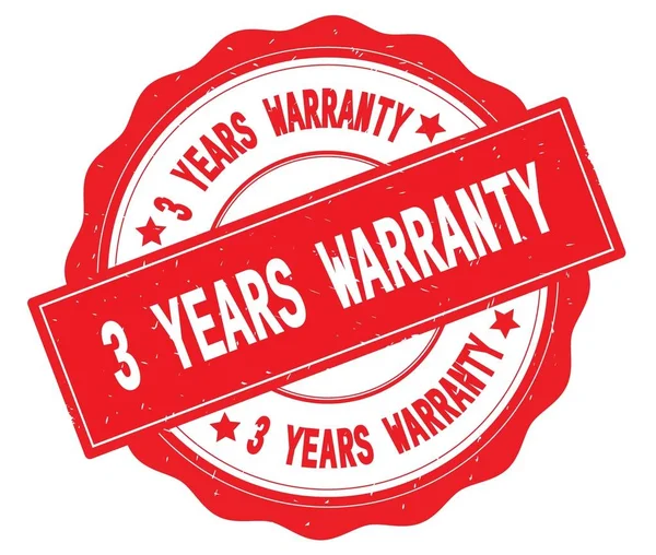 3 YEARS WARRANTY text, written on red round badge. — Stock Photo, Image