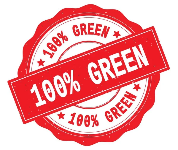 100% 绿色文本, 写在红色圆形徽章. — 图库照片