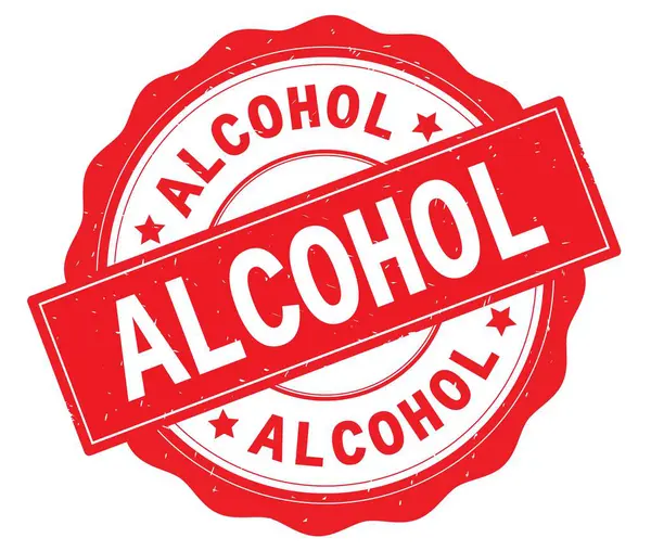 Alkohol tekst, napisany na czerwony okrągły znaczek. — Zdjęcie stockowe