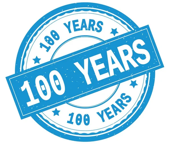 100 AÑOS, texto escrito sobre el sello de goma redonda cyan . —  Fotos de Stock
