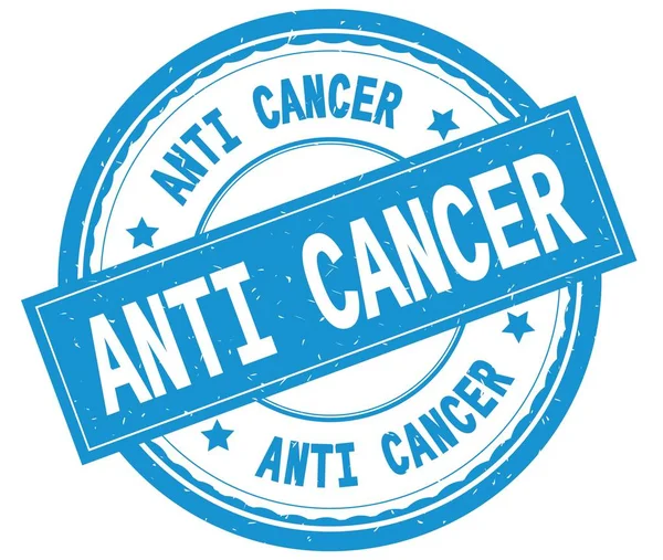 ANTI CANCER, skriftlig tekst på cyan runde gummistempel . - Stock-foto