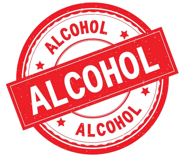 Teks tertulis ALCOHOL pada stempel karet bundar merah . — Stok Foto