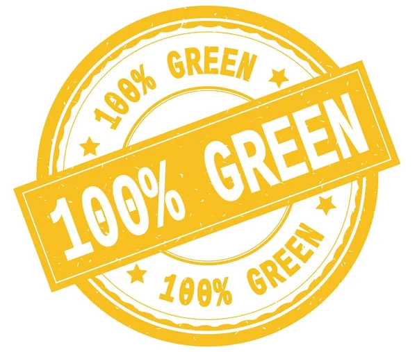 100% зеленый, письменный текст на желтой круглой резиновой печати . — стоковое фото