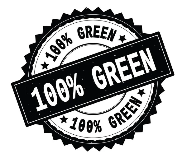 100% зеленый черный текст круглого штампа, с зигзагом границы . — стоковое фото