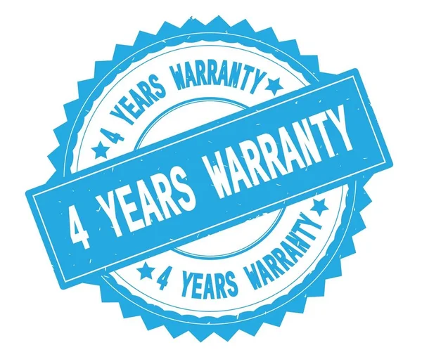 4 YEARS WARRANTY blue text round stamp, with zig zag border. — Stock Photo, Image