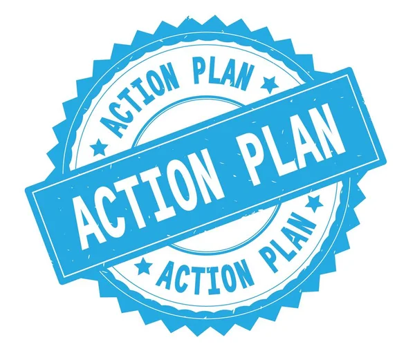 ACTION PLAN blue text round stamp, with zig zag border. — Stock Photo, Image