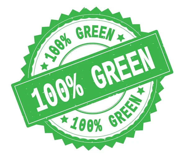 100 PERCENTES VERDE texto verde carimbo redondo, com borda zig zag . — Fotografia de Stock