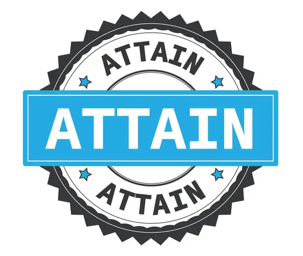 ATTAIN text on grey and cyan round stamp, with zig zag border. — Stock Photo, Image