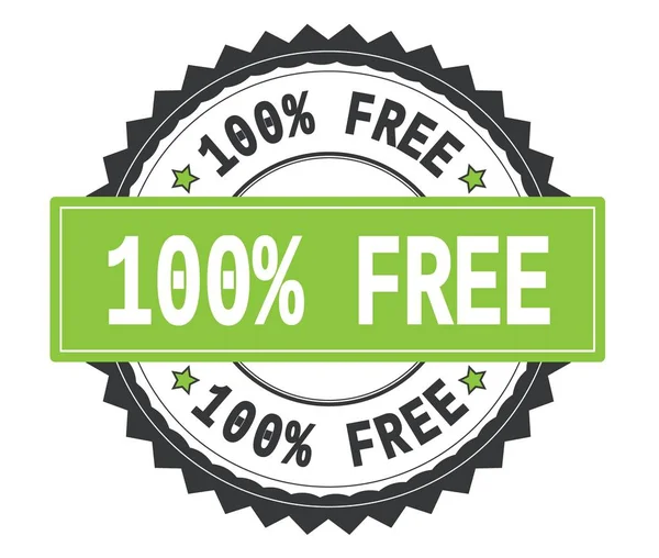100 PERCENT FREE text on grey and green round stamp, with zig za — Stock Photo, Image