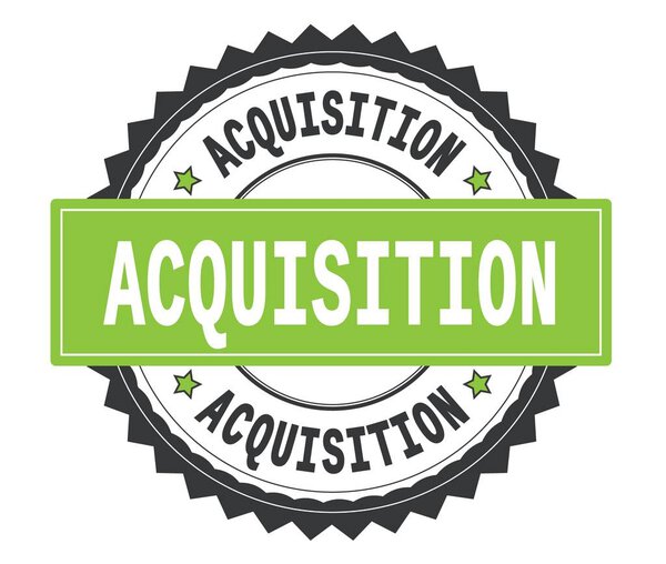 ACQUISITION text on grey and green round stamp, with zig zag bor