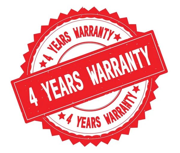 4 YEARS WARRANTY red text round stamp, with zig zag border. — Stock Photo, Image