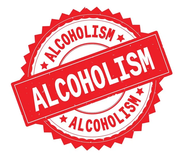 Alkoholizm, czerwony tekst okrągły znaczek, zig zag obramowaniem. — Zdjęcie stockowe