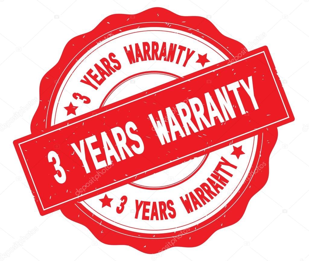 3 YEARS WARRANTY text, written on red round badge.