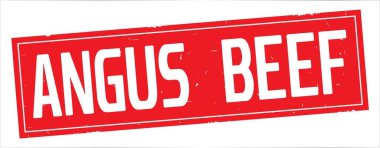 Angus Beef metni, tam kırmızı dikdörtgen damgası.