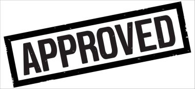 Siyah dikdörtgen kenarlık damga üzerinde onaylanmış metin.