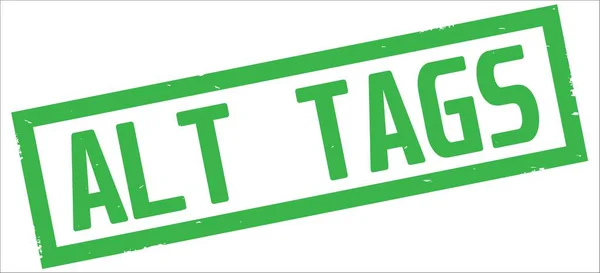 Alt tags text, auf grünem Rechteck-Randstempel. — Stockfoto