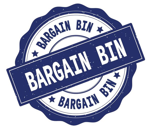 Текст BARGAIN BIN, написанный на голубом круглом значке
.