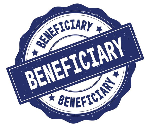BENEFICIARY text, written on blue round badge.